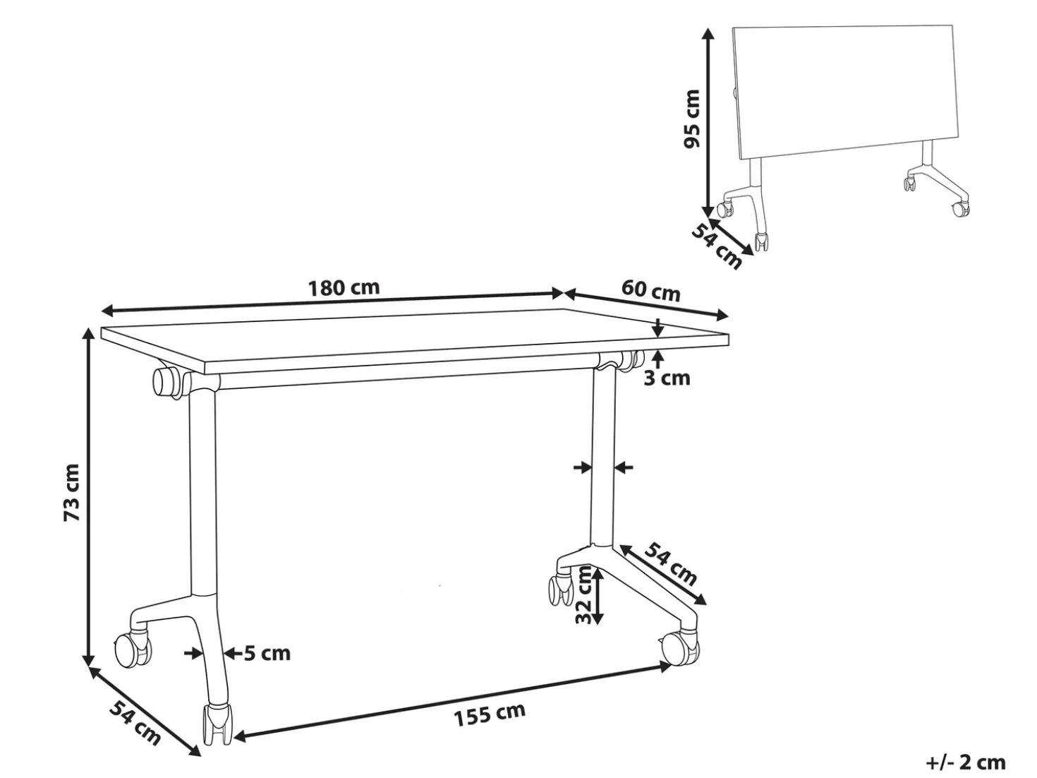 Scrivania pieghevole CAVI Bianco 180 cm 60 cm con ruote