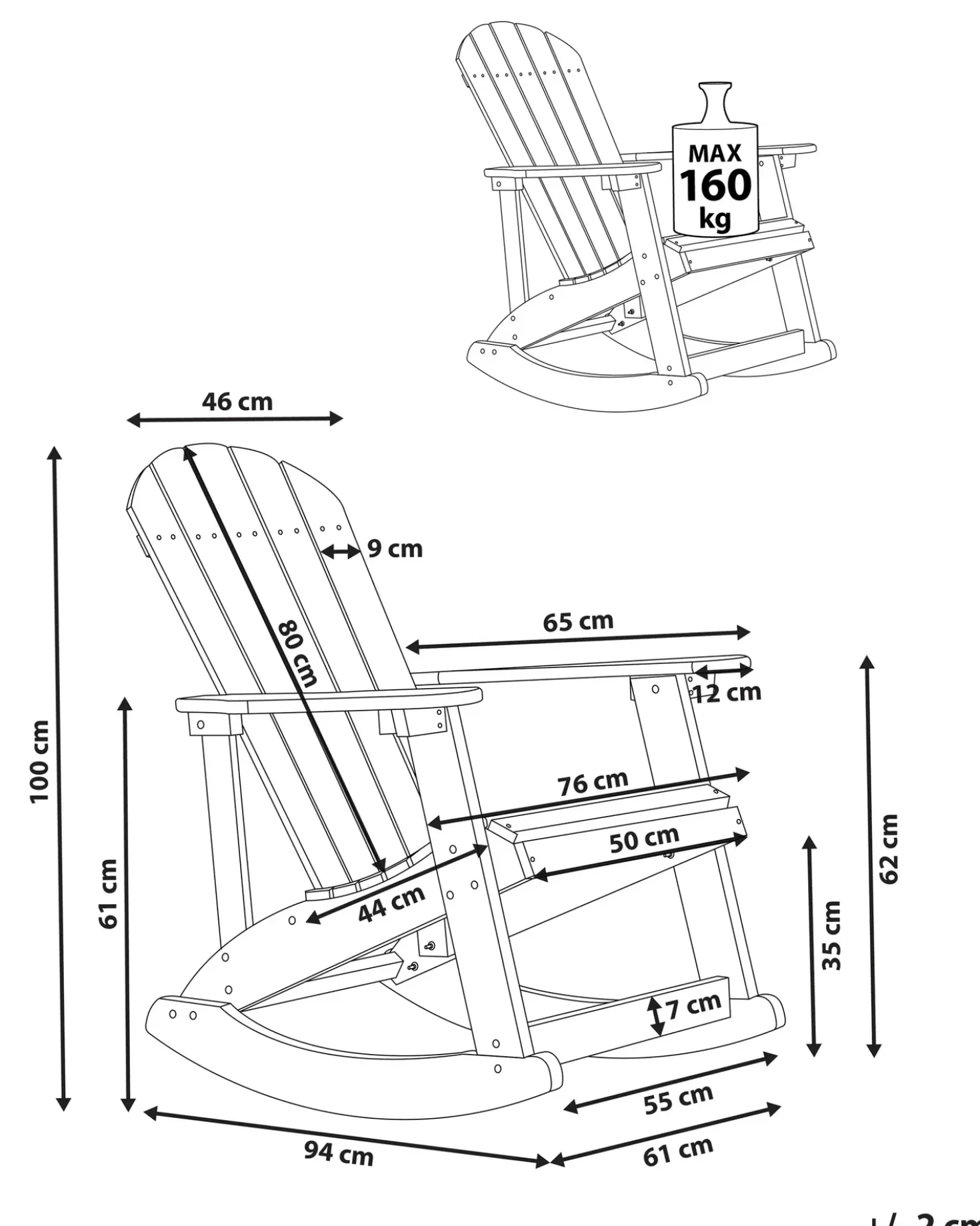 Sedia a dondolo da giardino ADIRONDACK Rosso