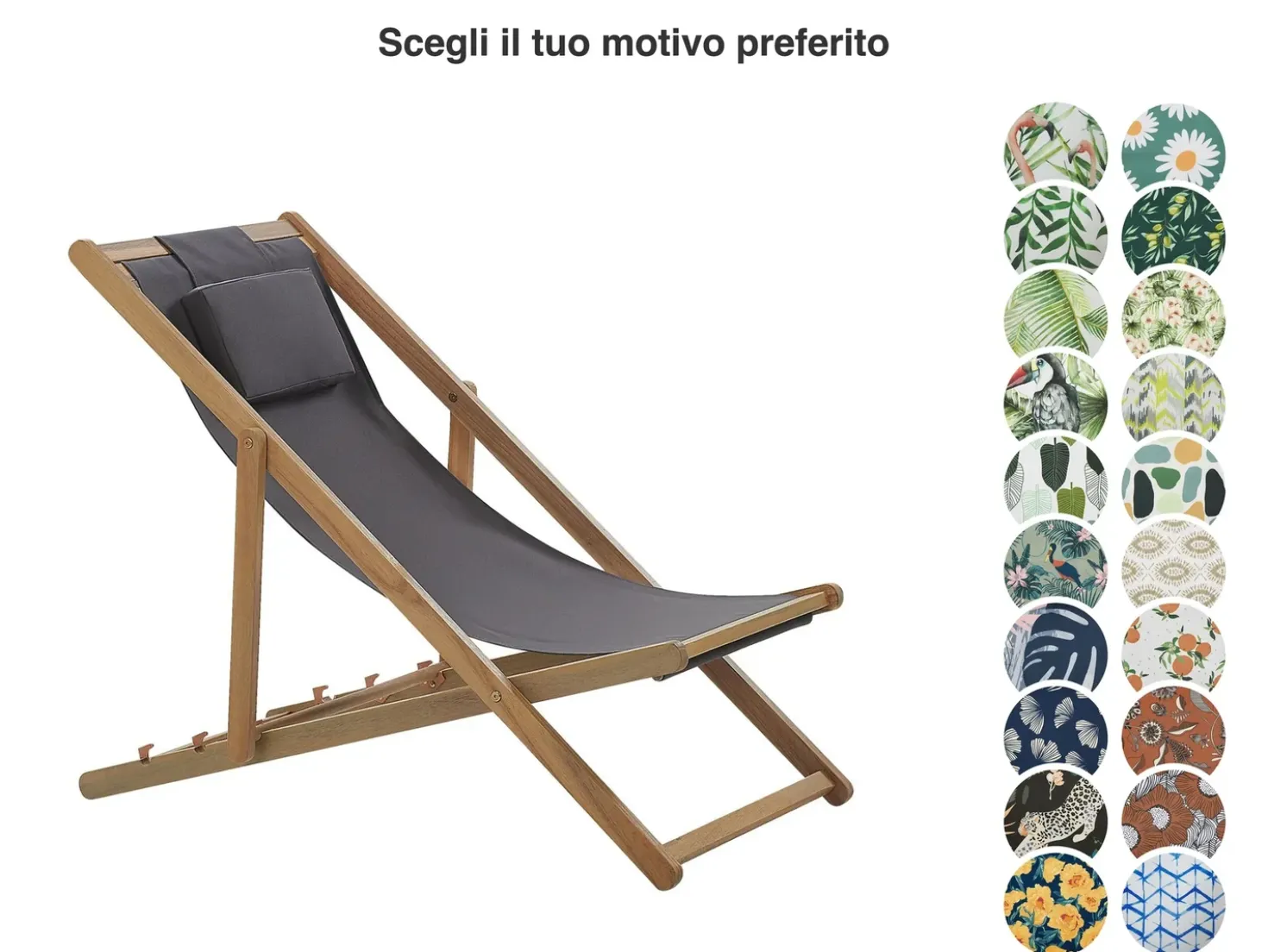 Sedia a sdraio pieghevole AVELLINO con Tessuti di Ricambio Legno d'acacia Marrone scuro
