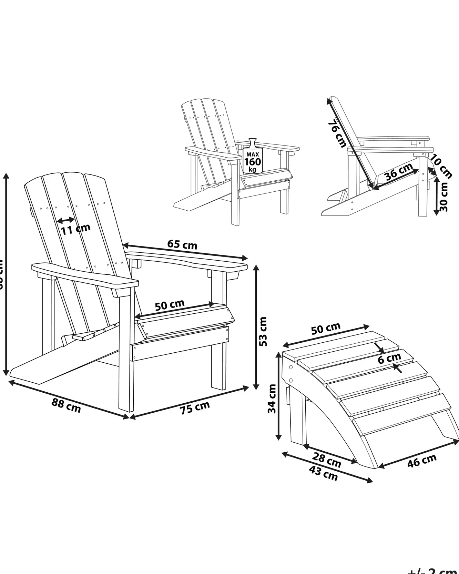 Sedia da giardino ADIRONDACK con poggiapiedi Giallo