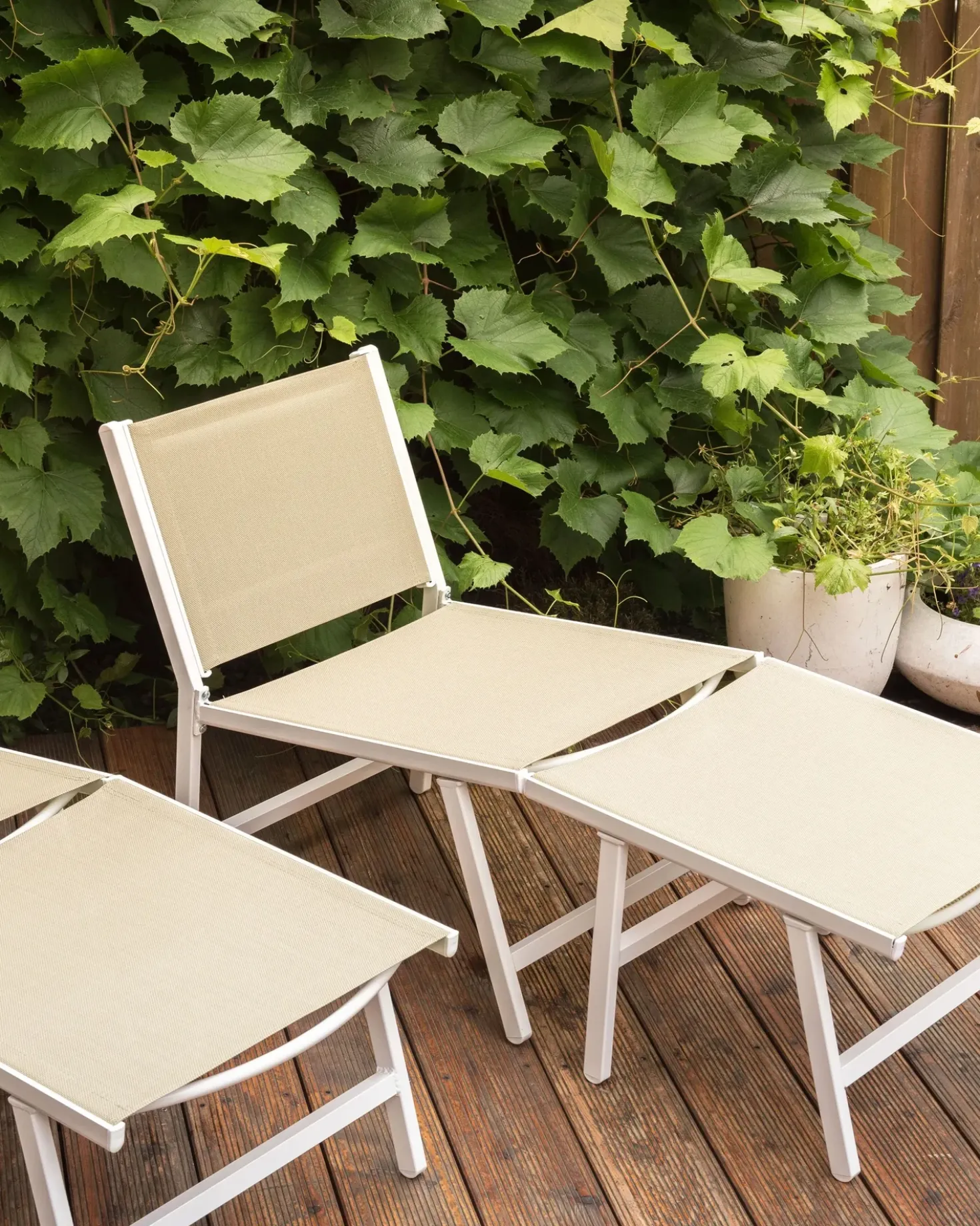 Sedia da giardino MARCEDDI con poggiapiedi Metallo Bianco/Beige