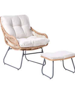 Sedia da giardino MESTRE con poggiapiedi Rattan sintetico (PE) Beige chiaro