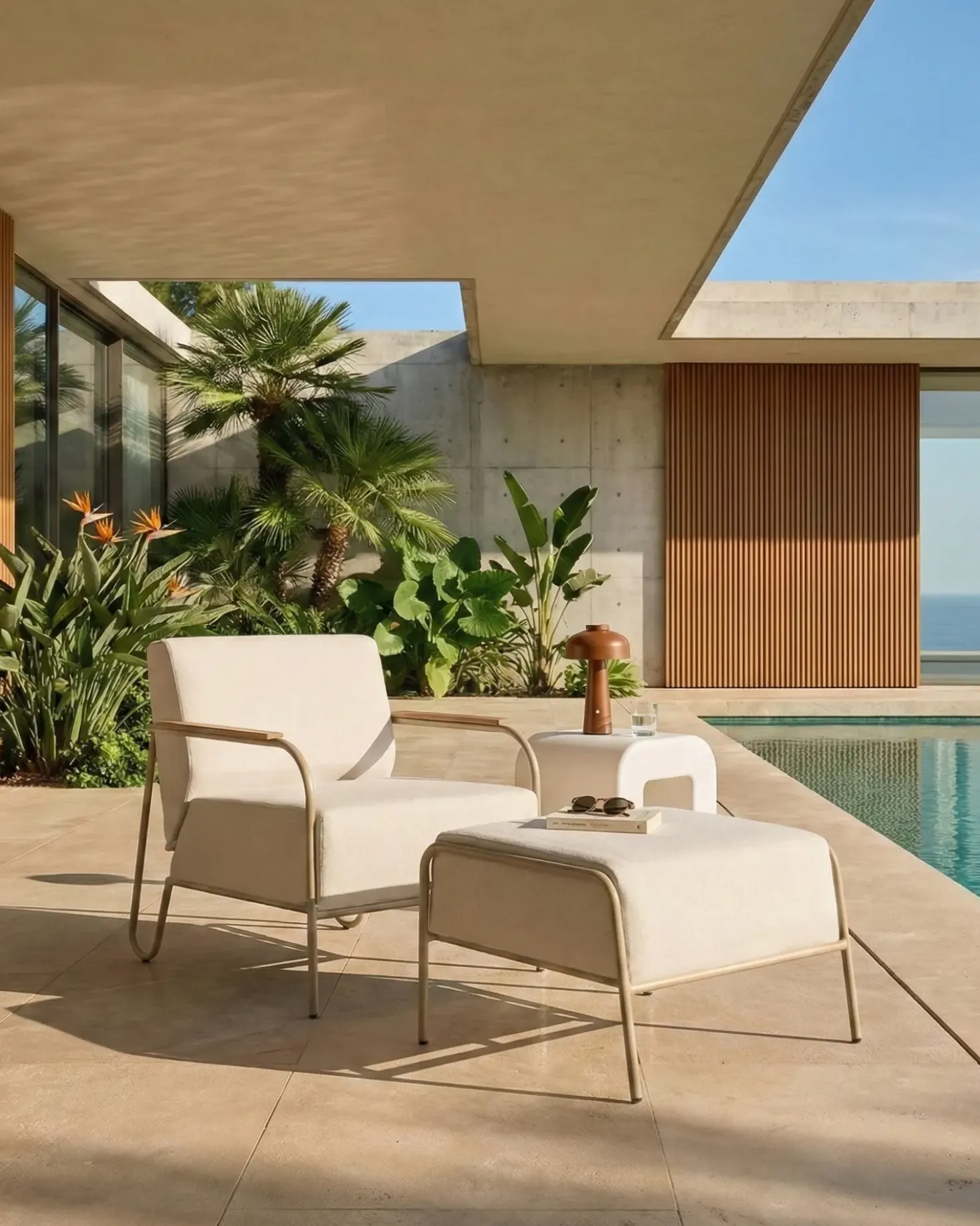 Sedia da giardino NIMIS con ottomana Beige chiaro
