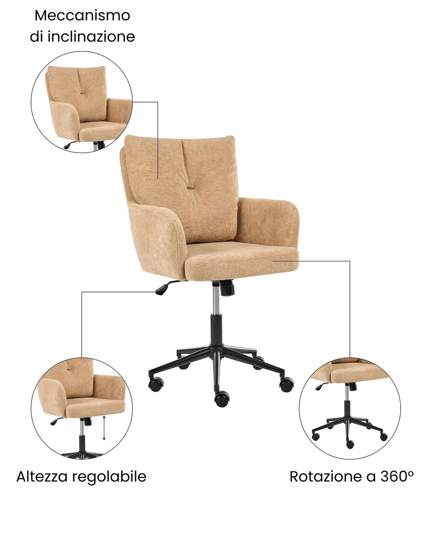 Sedia da scrivania ALPINE Tessuto Beige