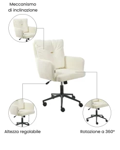Sedia da scrivania ALPINE Bouclé Bianco sporco