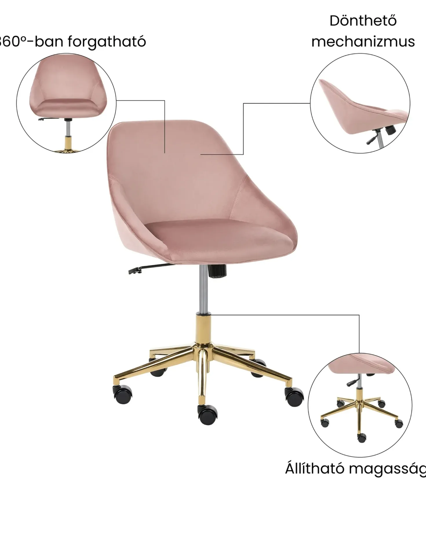 Sedia da scrivania BARDSDALE Velluto Rosa