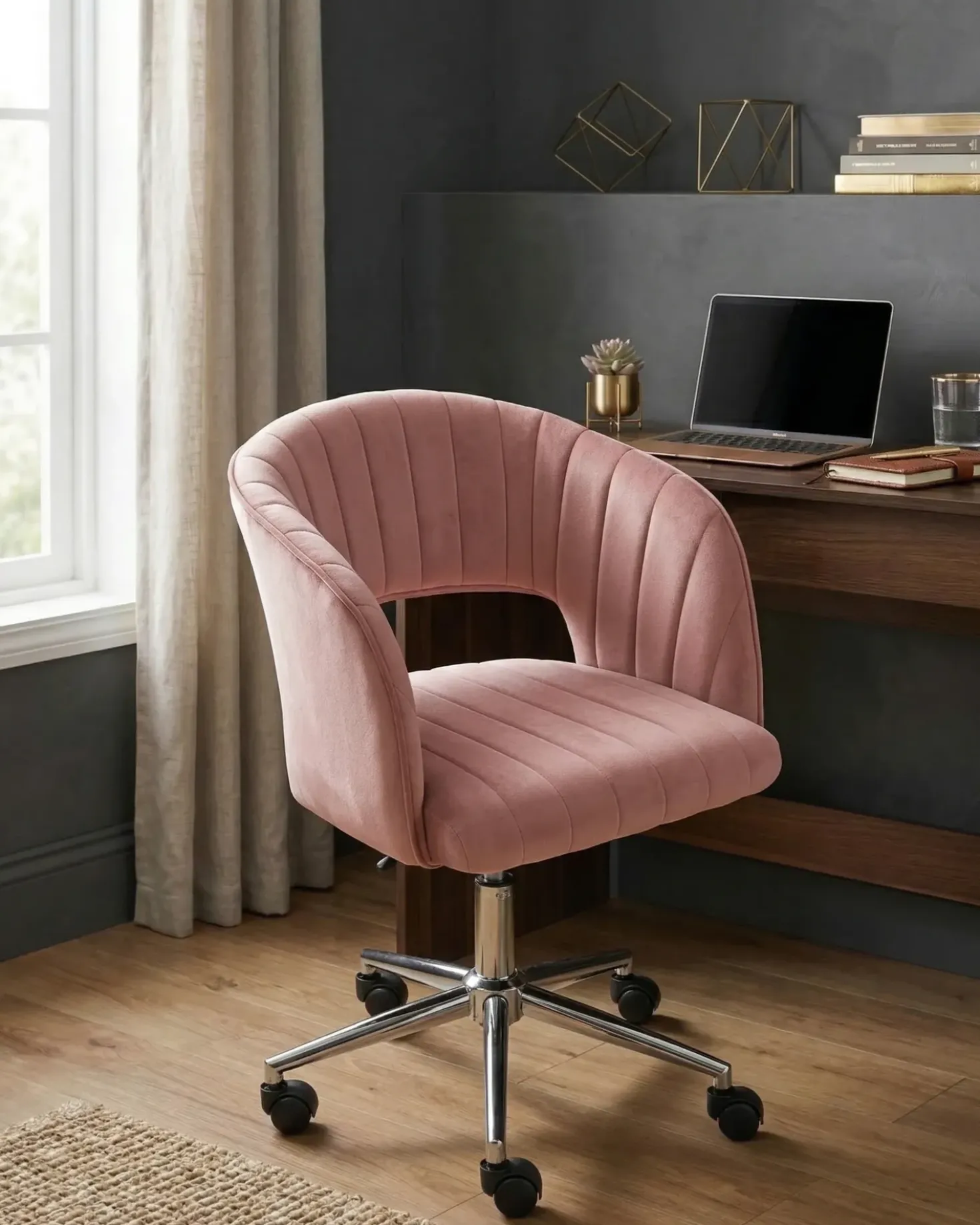 Sedia da scrivania KATONAH Velluto Rosa