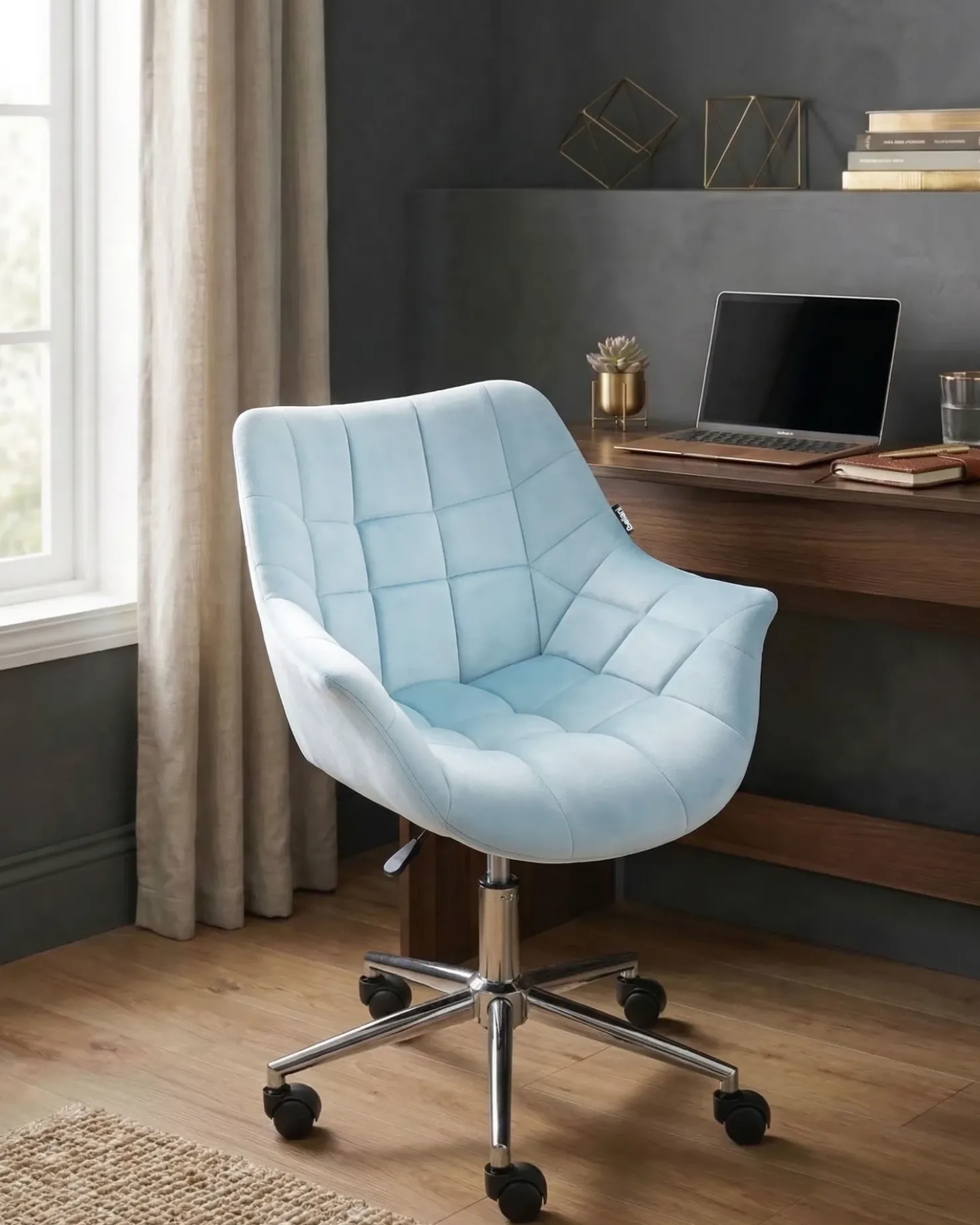 Sedia da scrivania LABELLE Velluto Azzurro