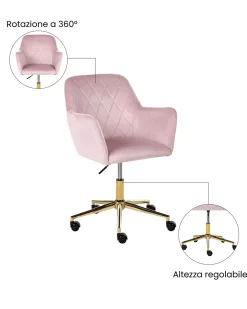 Sedia da scrivania LELORIA Velluto Rosa pastello