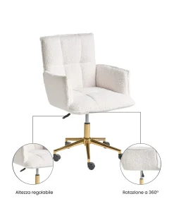 Sedia da scrivania MANULU Bouclé Bianco