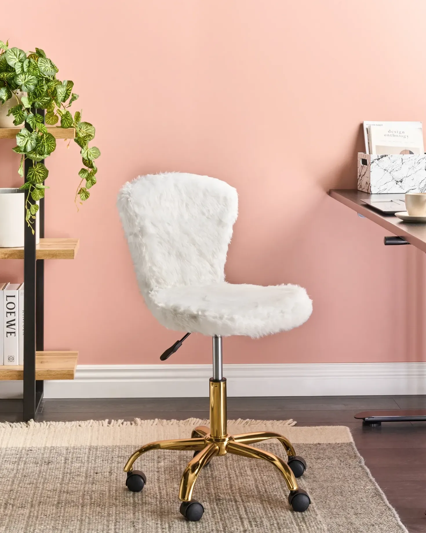 Sedia da scrivania MARGATE Finta pelliccia Bianco