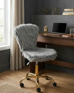 Sedia da scrivania MARGATE Finta pelliccia Grigio