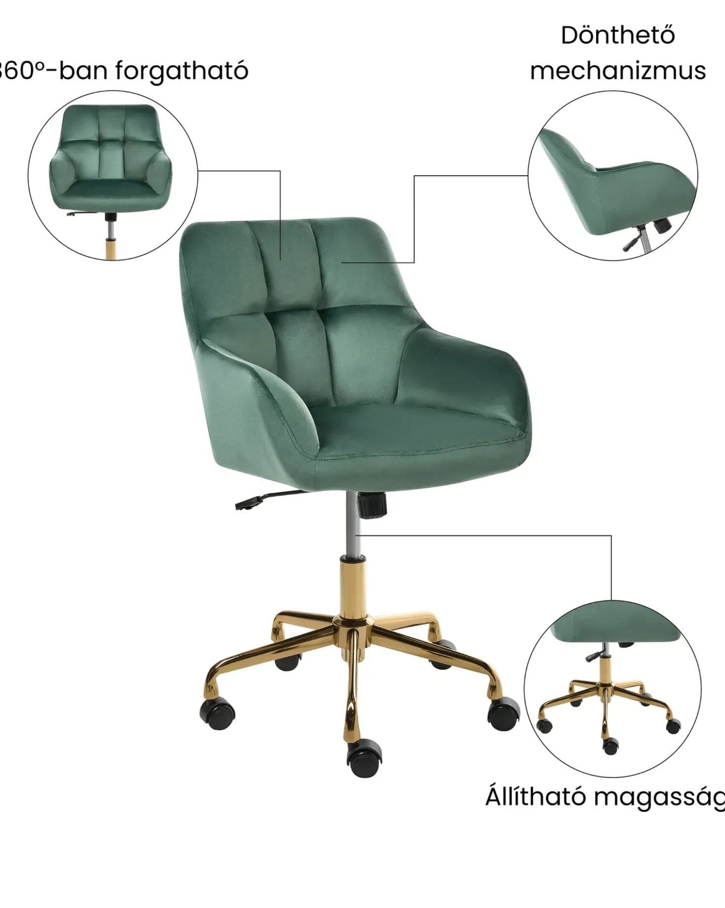 Sedia da scrivania PALMDALE Velluto Verde scuro