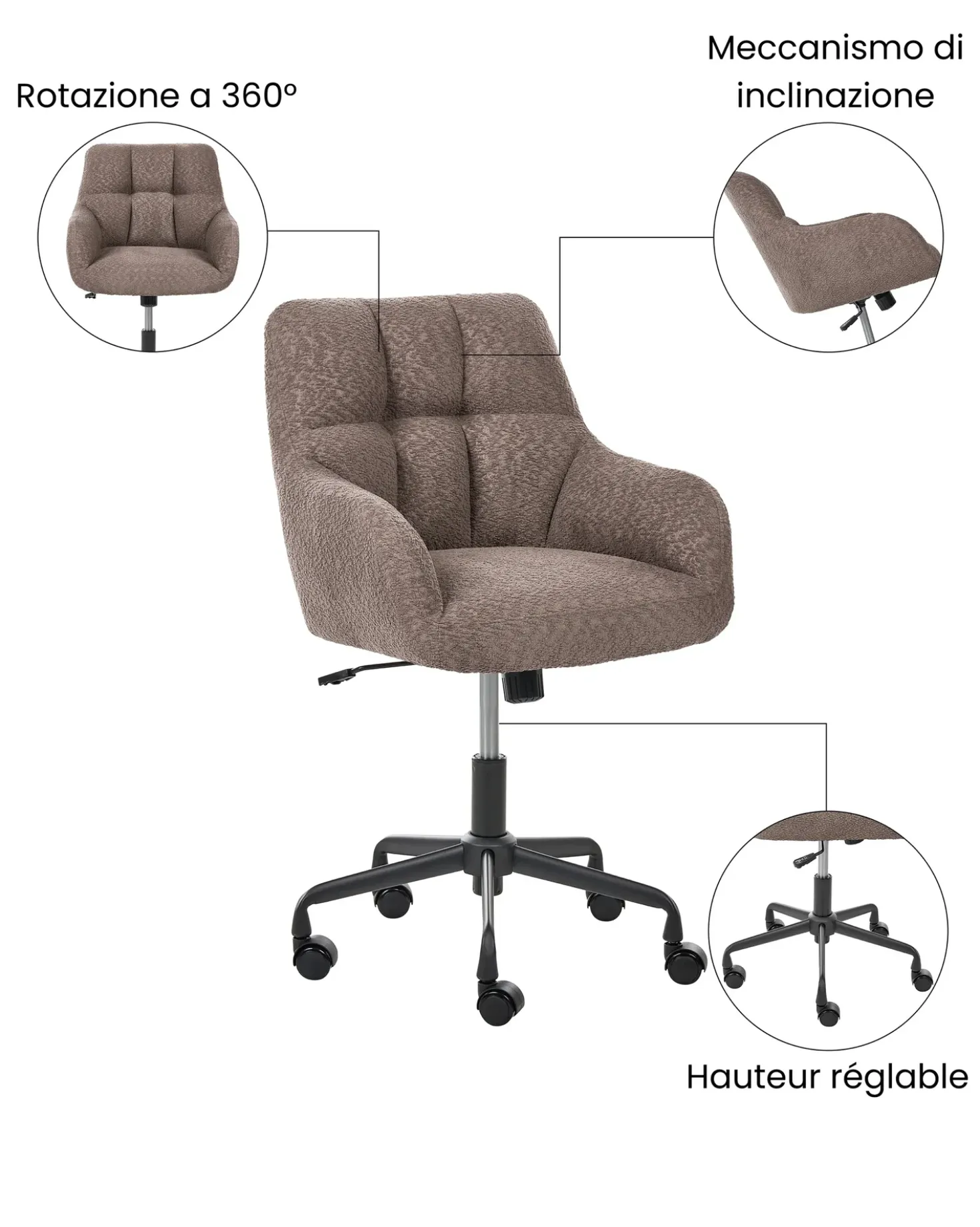 Sedia da scrivania PALMDALE Bouclé Marrone scuro