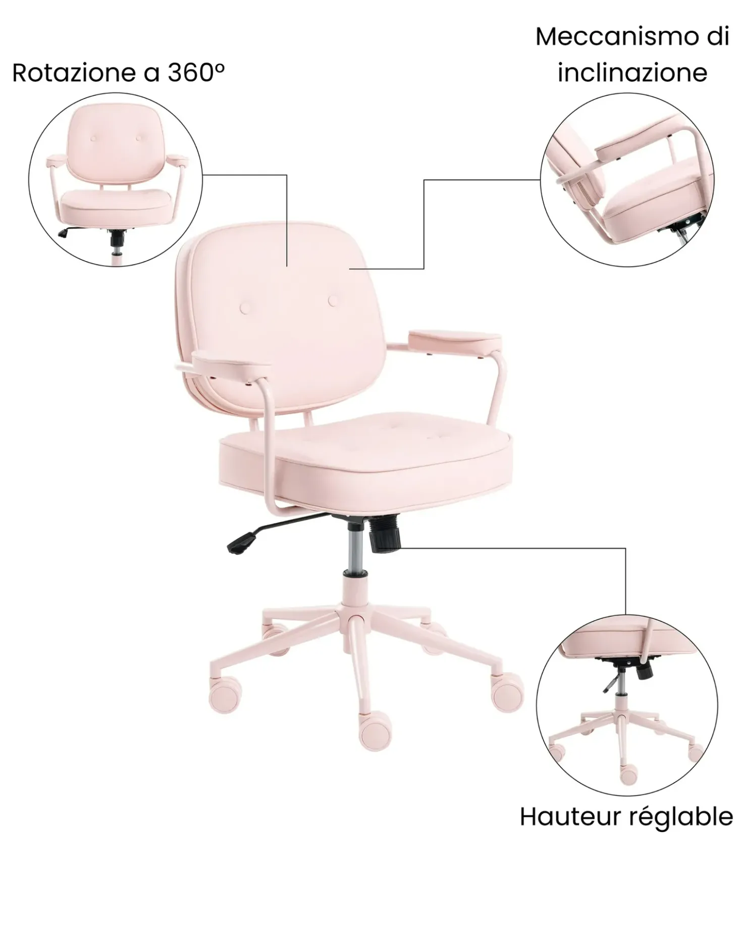 Sedia da scrivania PARAMUS Pelle sintetica Rosa pastello