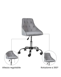 Sedia da scrivania PARRISH Velluto Grigio