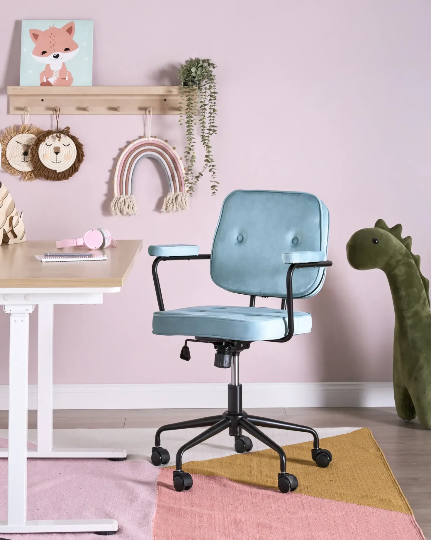 Sedia da scrivania PAWNEE Velluto Azzurro