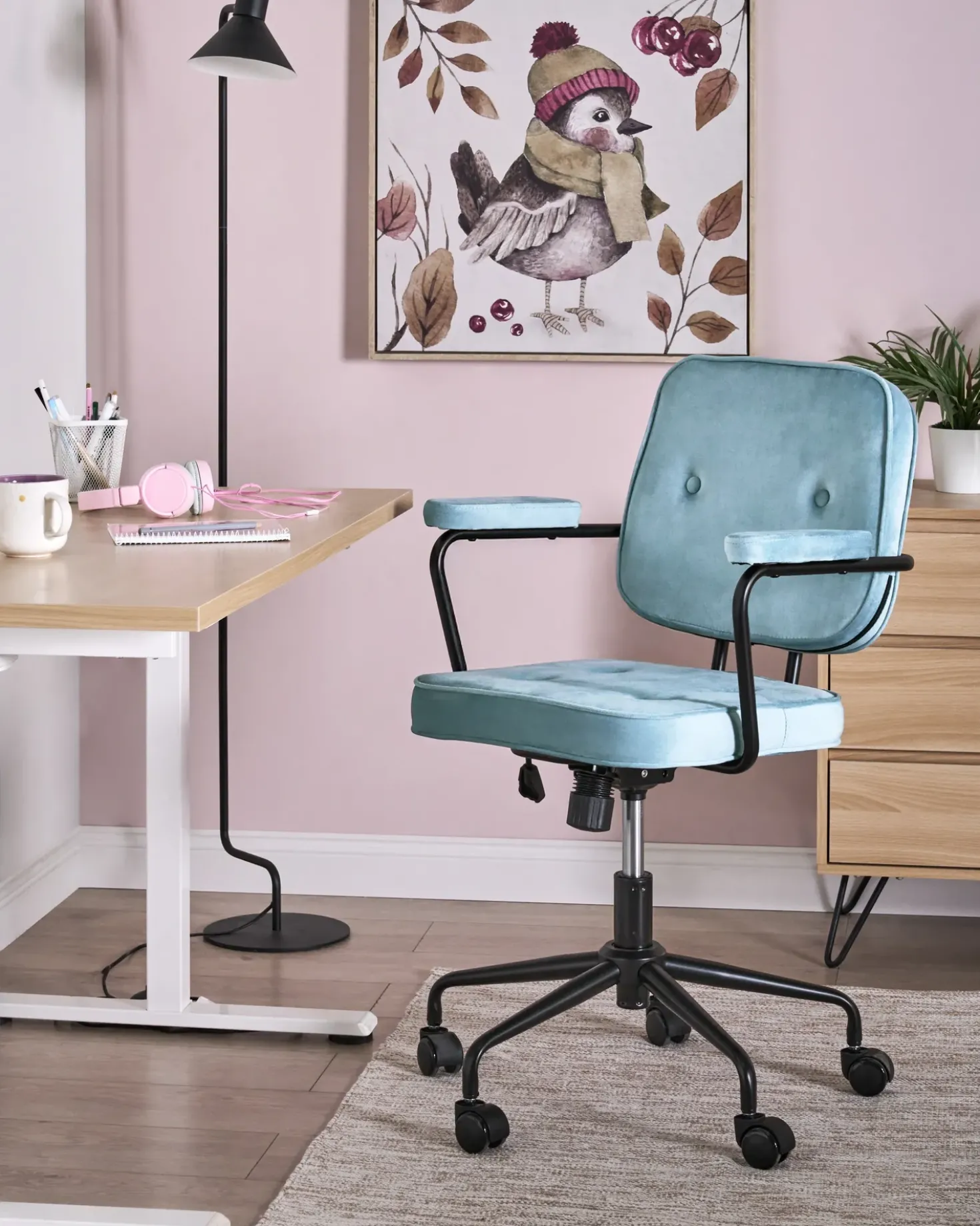 Sedia da scrivania PAWNEE Velluto Azzurro
