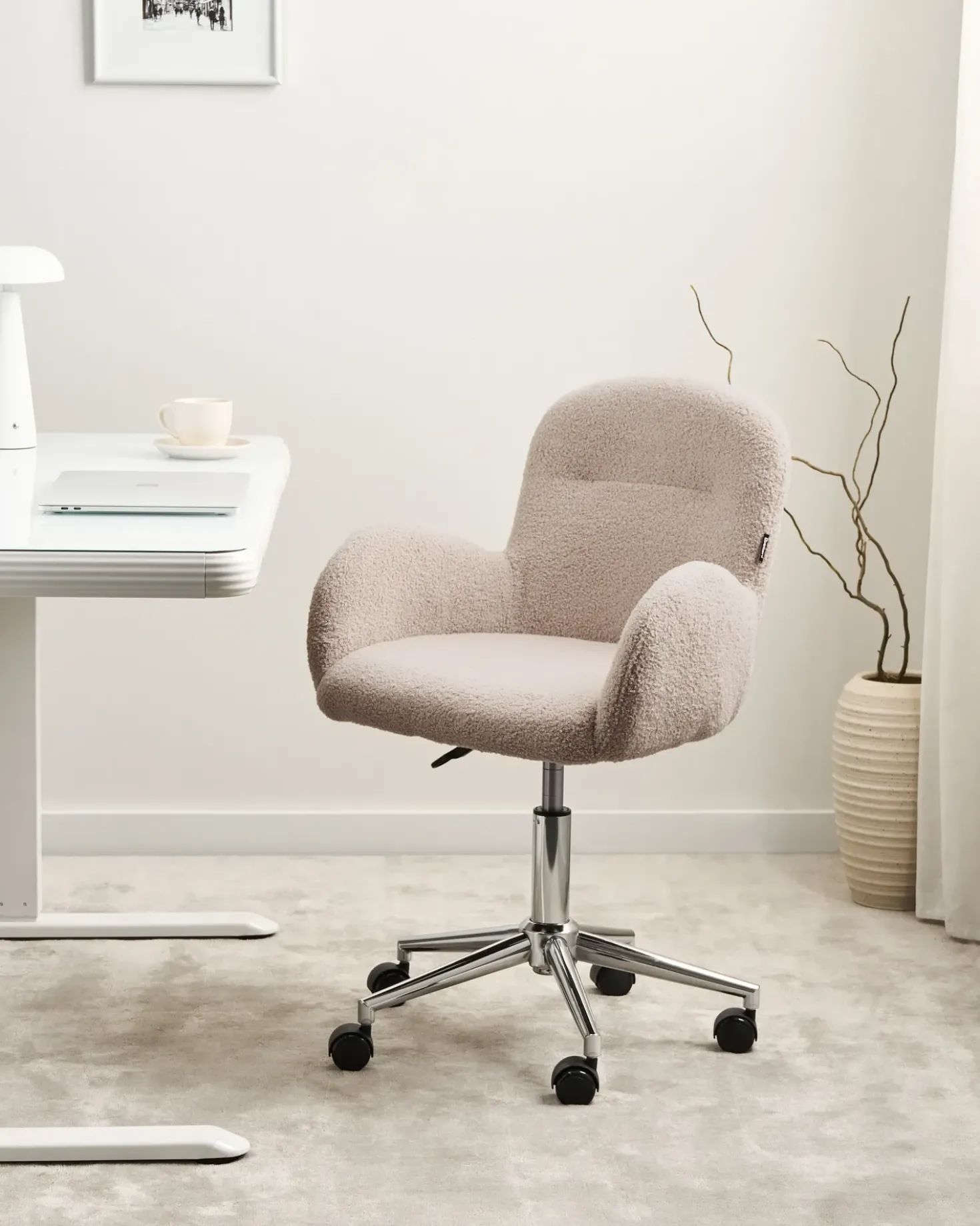 Sedia da scrivania PRIDDY Bouclé Beige