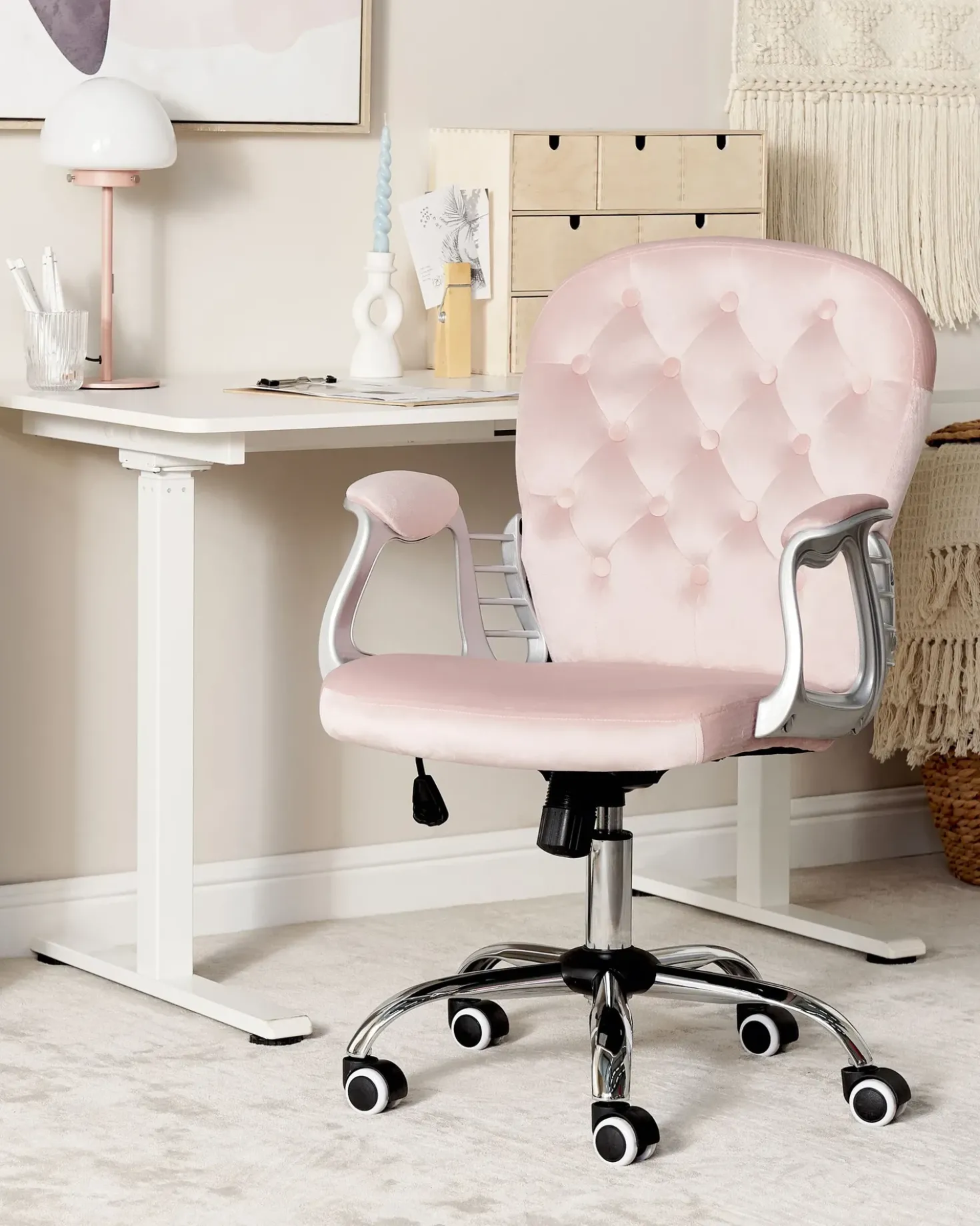 Sedia da scrivania PRINCESS Velluto Rosa pastello