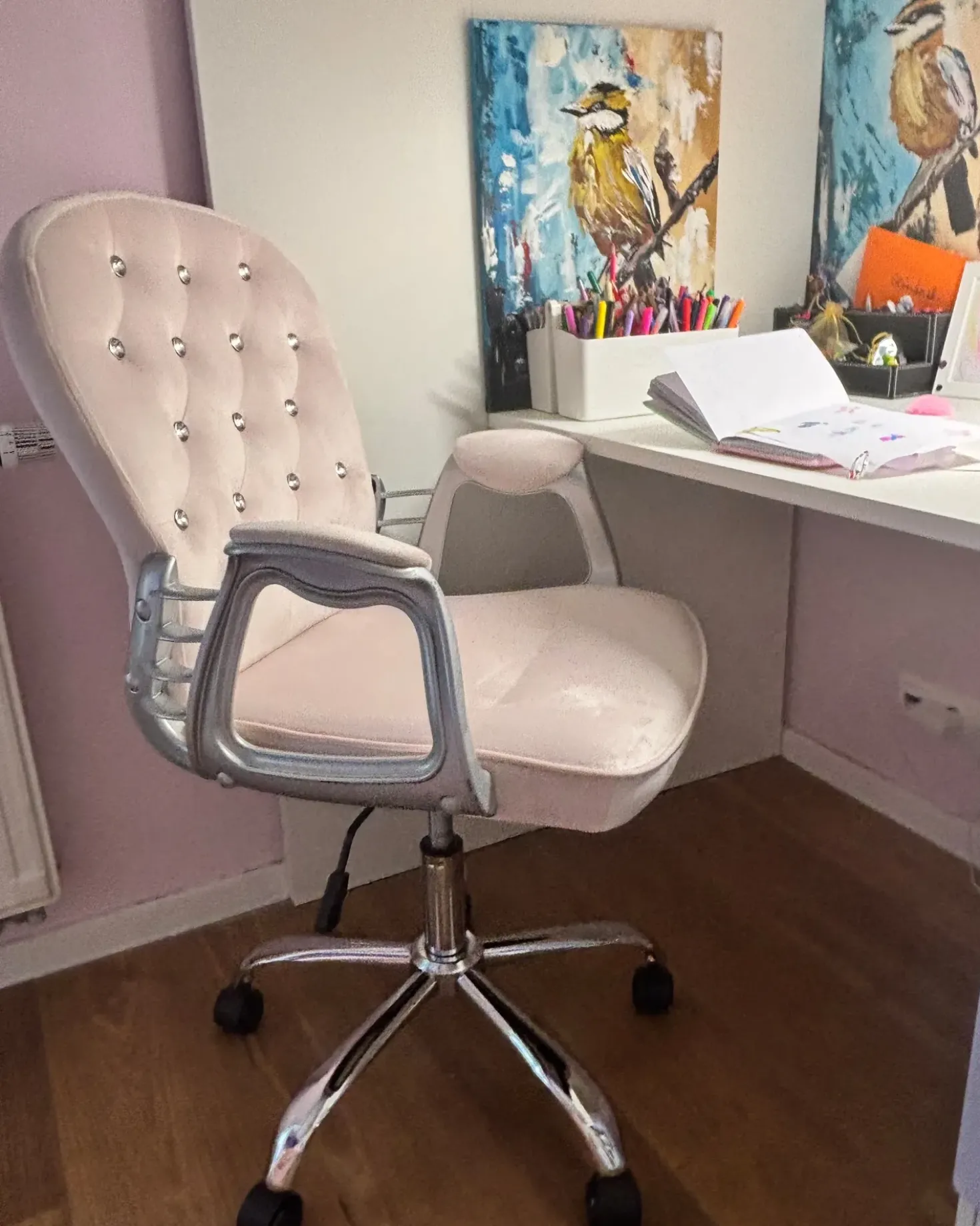 Sedia da scrivania PRINCESS Velluto Rosa pastello