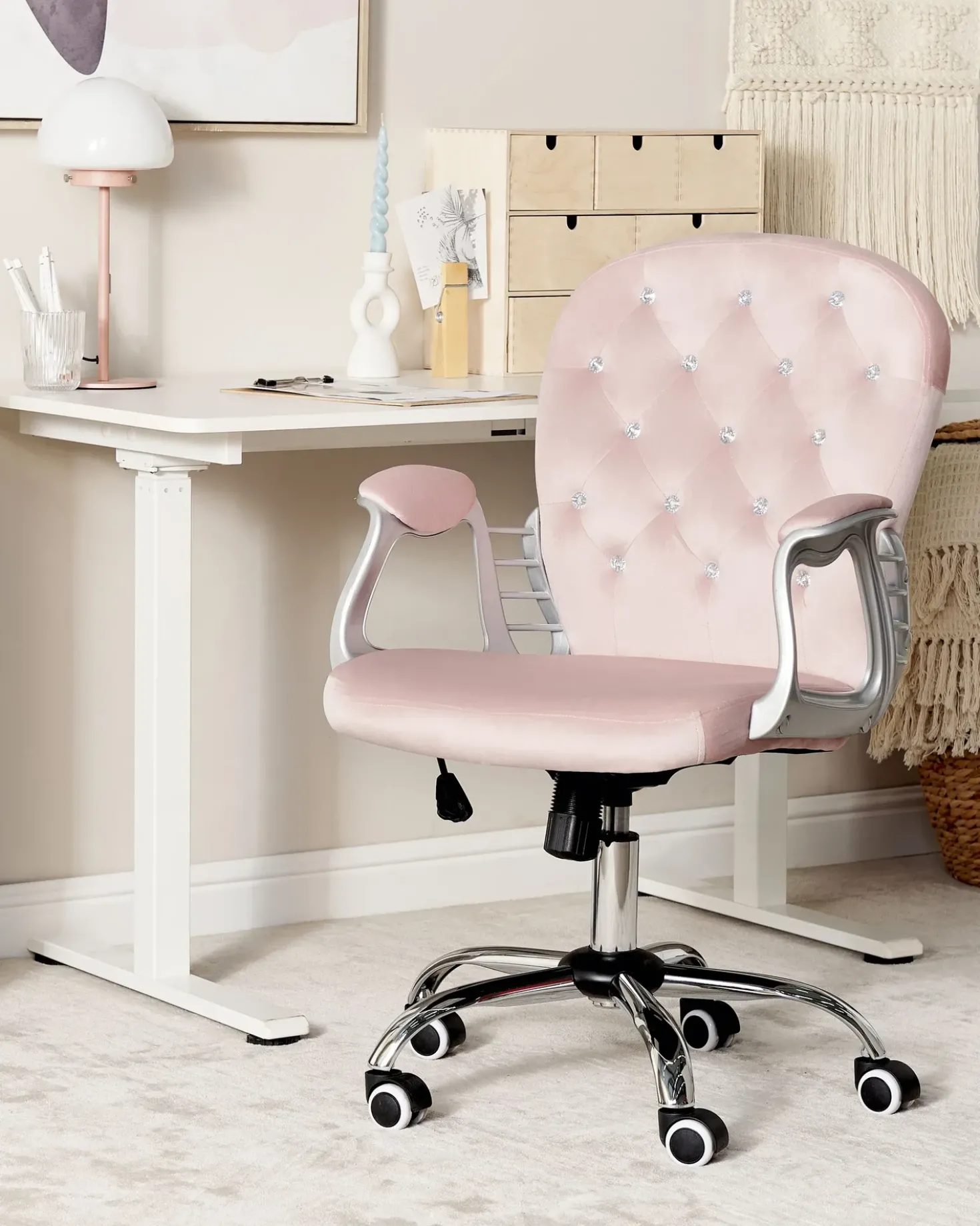 Sedia da scrivania PRINCESS Velluto Rosa pastello