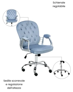 Sedia da scrivania PRINCESS Velluto Azzurro