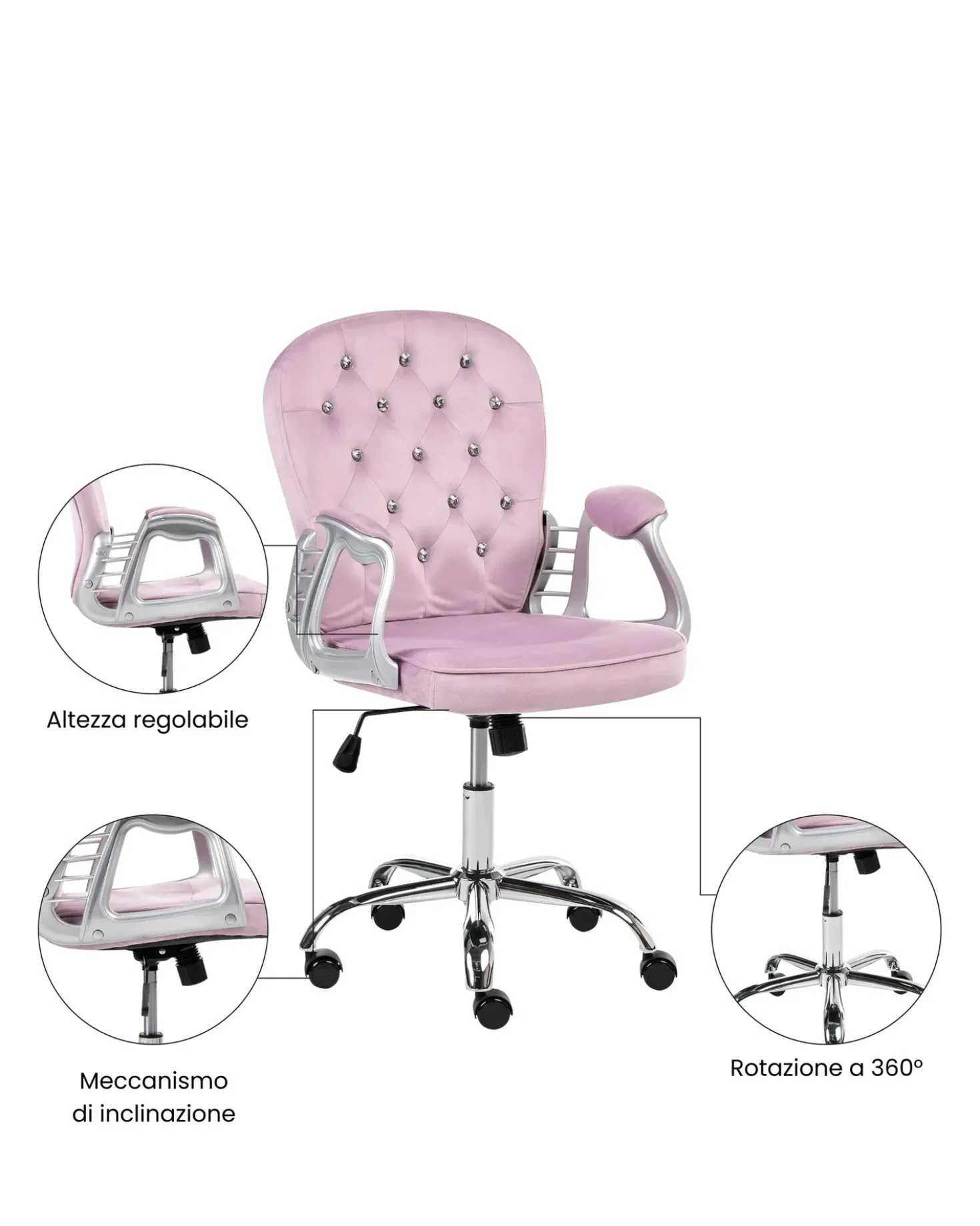Sedia da scrivania PRINCESS Velluto Viola chiaro
