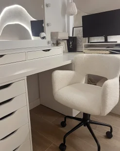 Sedia da scrivania SANILAC II Bouclé Bianco sporco