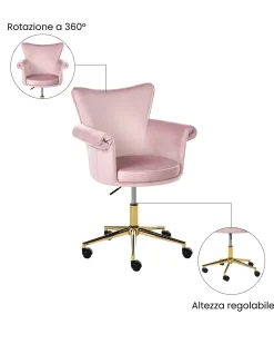 Sedia da scrivania VELENCIA Velluto Rosa pastello