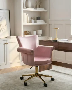Sedia da scrivania VELENCIA Velluto Rosa pastello
