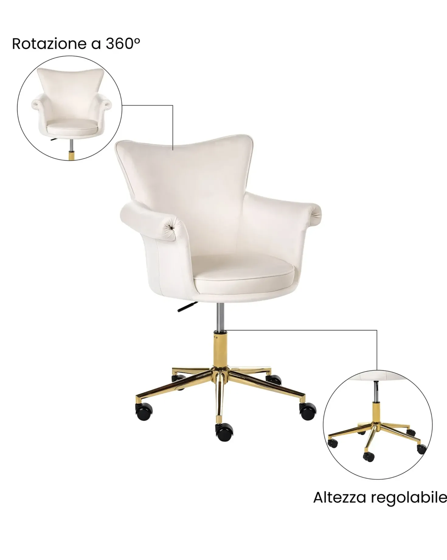 Sedia da scrivania VELENCIA Velluto Bianco sporco