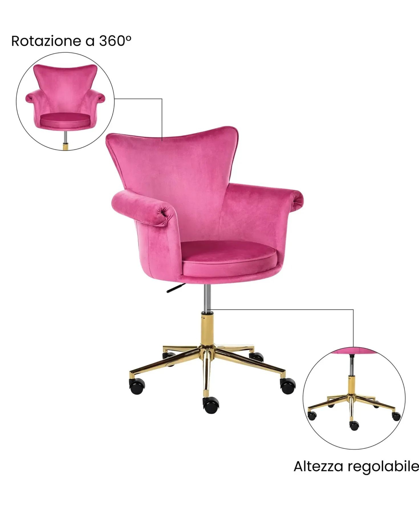 Sedia da scrivania VELENCIA Velluto Fucsia