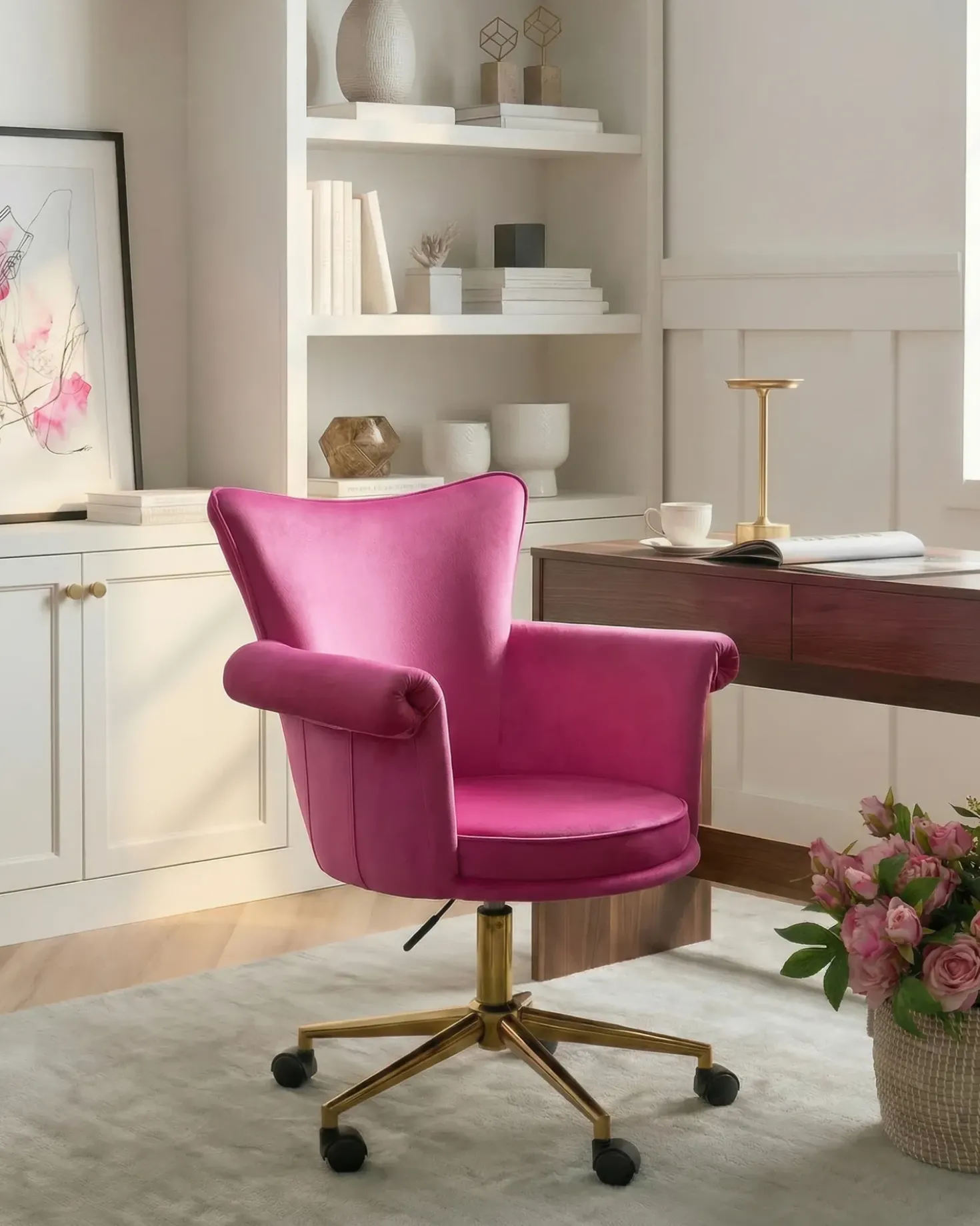 Sedia da scrivania VELENCIA Velluto Fucsia