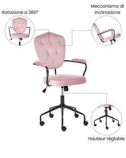 Sedia da scrivania VELISSE Velluto Rosa pastello