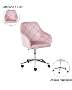Sedia da scrivania VELORIA Velluto Rosa pastello