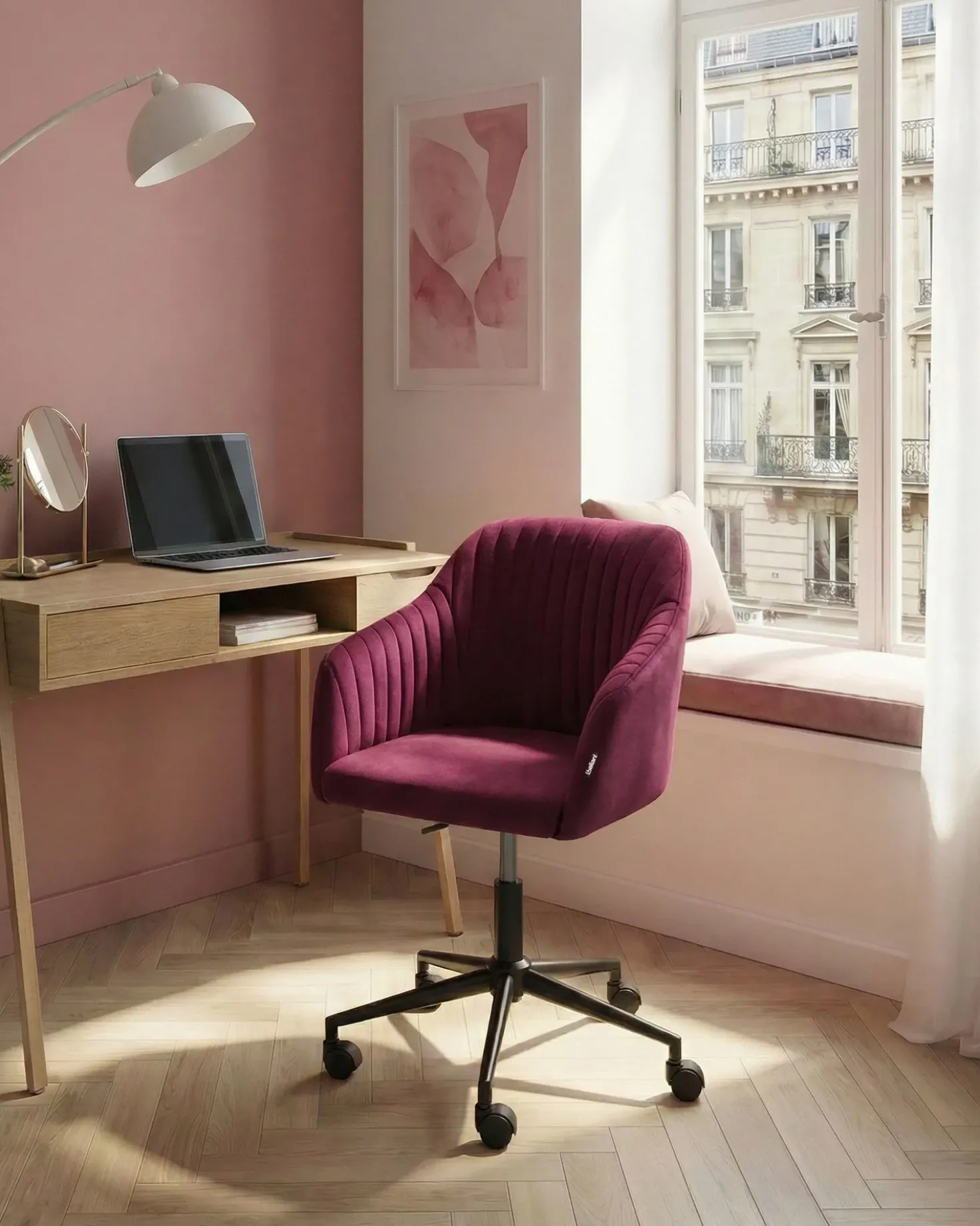 Sedia da scrivania VENICE Velluto Bordeaux