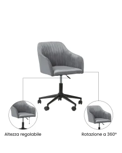 Sedia da scrivania VENICE Velluto Grigio