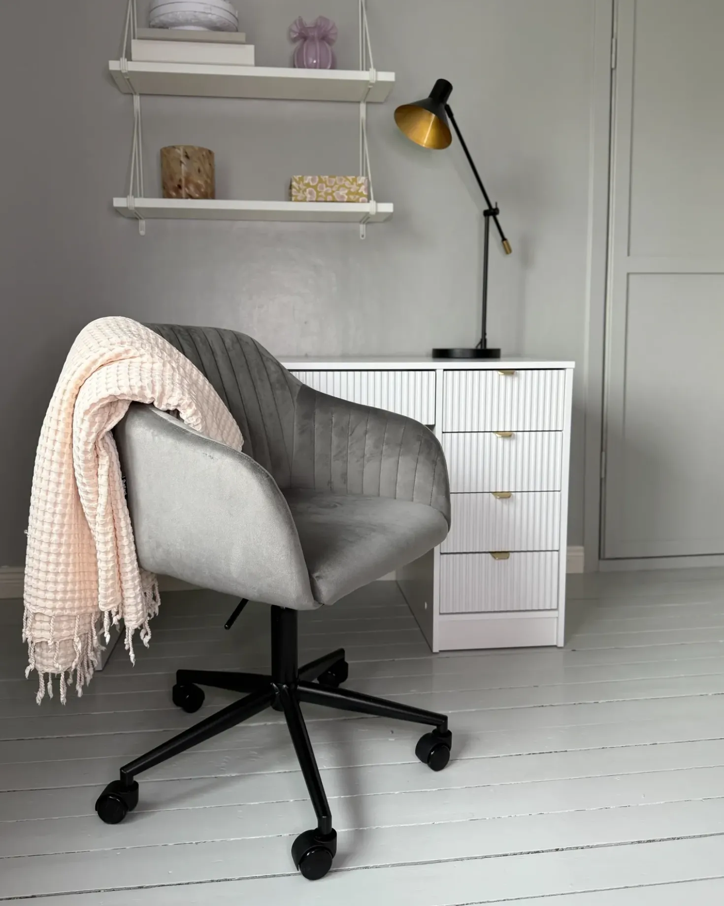 Sedia da scrivania VENICE Velluto Grigio