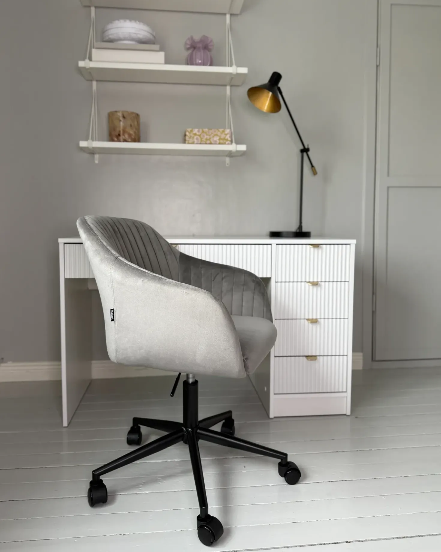 Sedia da scrivania VENICE Velluto Grigio