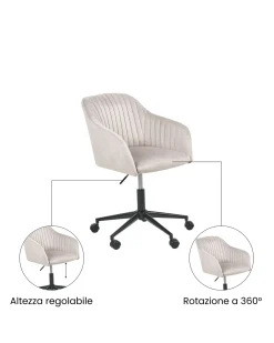 Sedia da scrivania VENICE Velluto Tortora