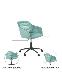 Sedia da scrivania VENICE Velluto Verde menta