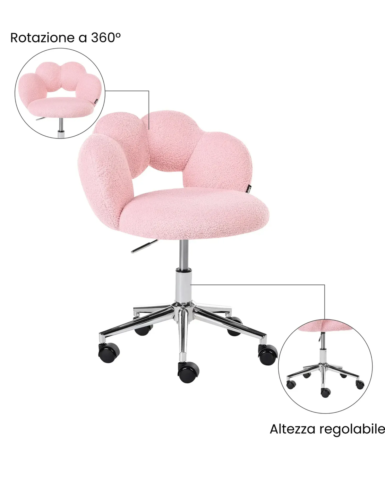 Sedia da scrivania WHIZZY Bouclé Rosa
