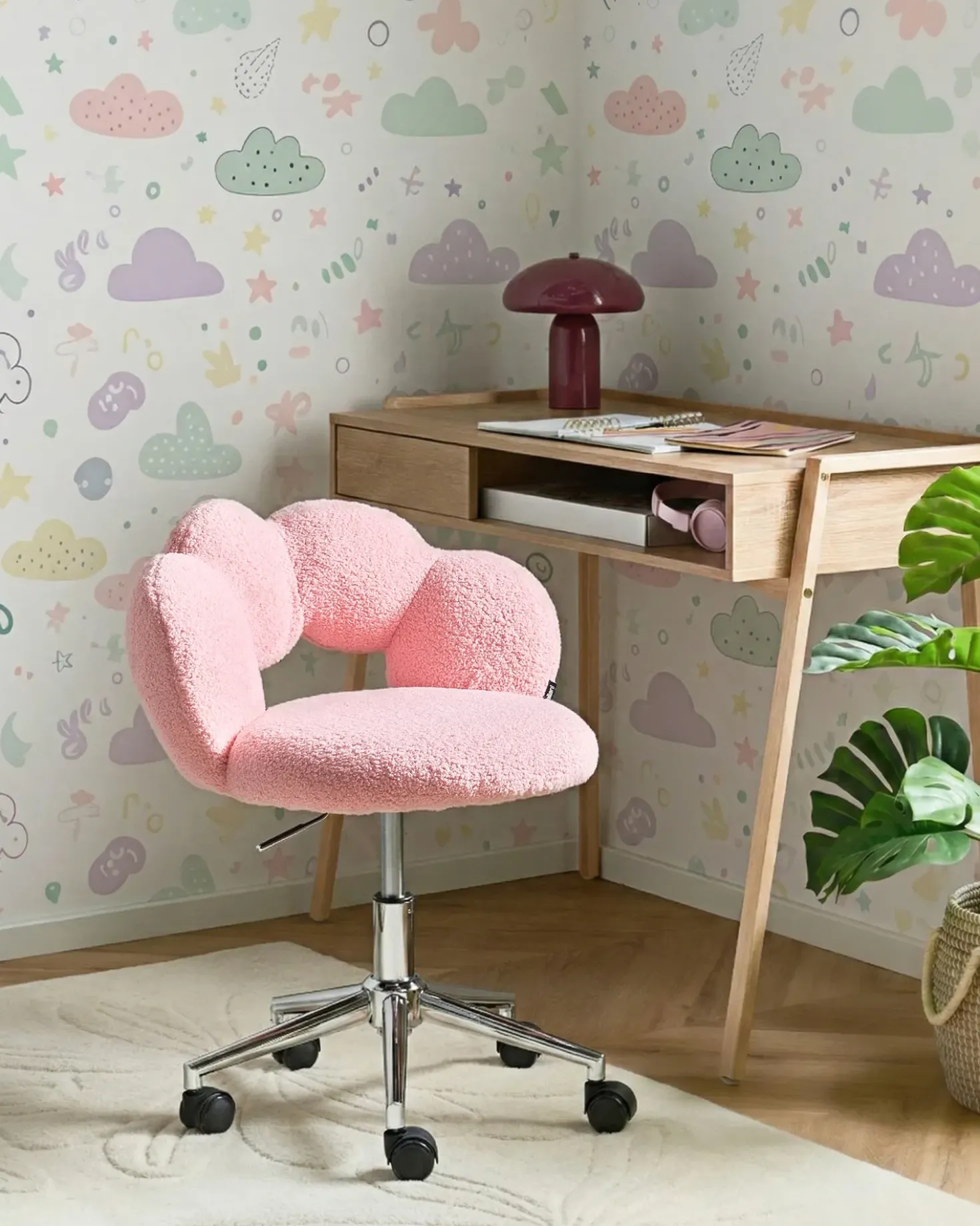 Sedia da scrivania WHIZZY Bouclé Rosa