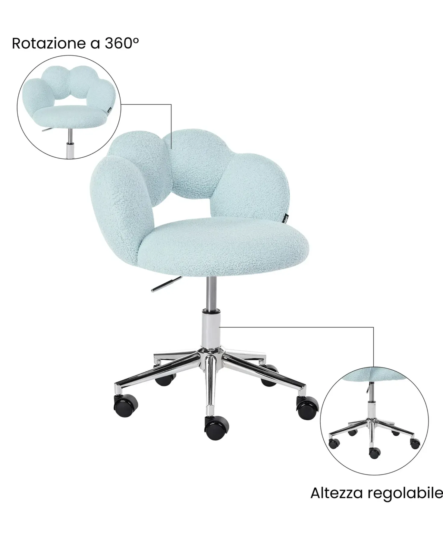 Sedia da scrivania WHIZZY Bouclé Azzurro
