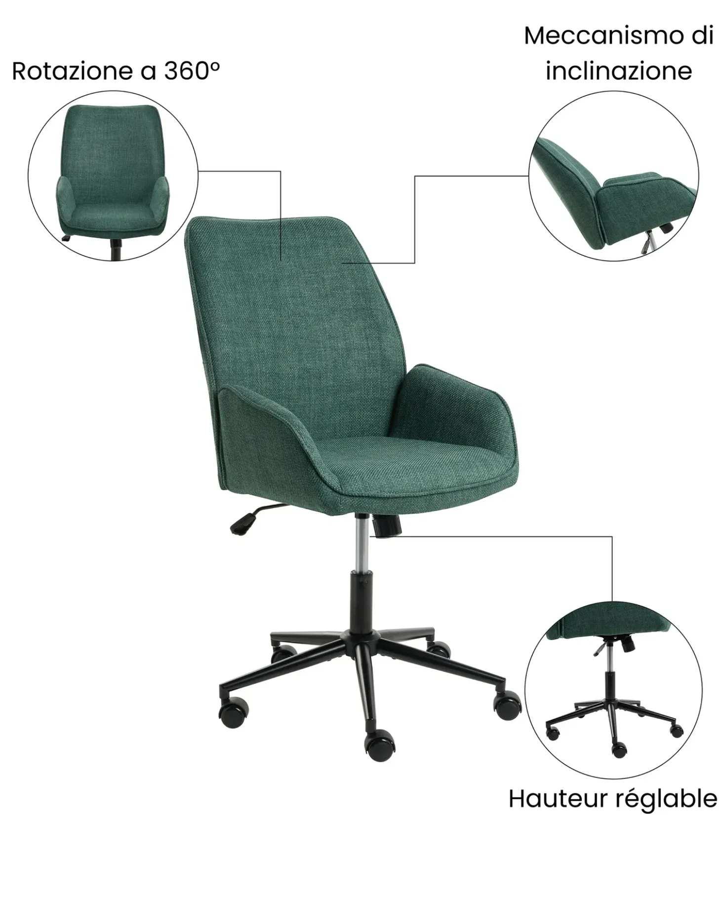 Sedia da ufficio CASTILE Lino sintetico Verde scuro
