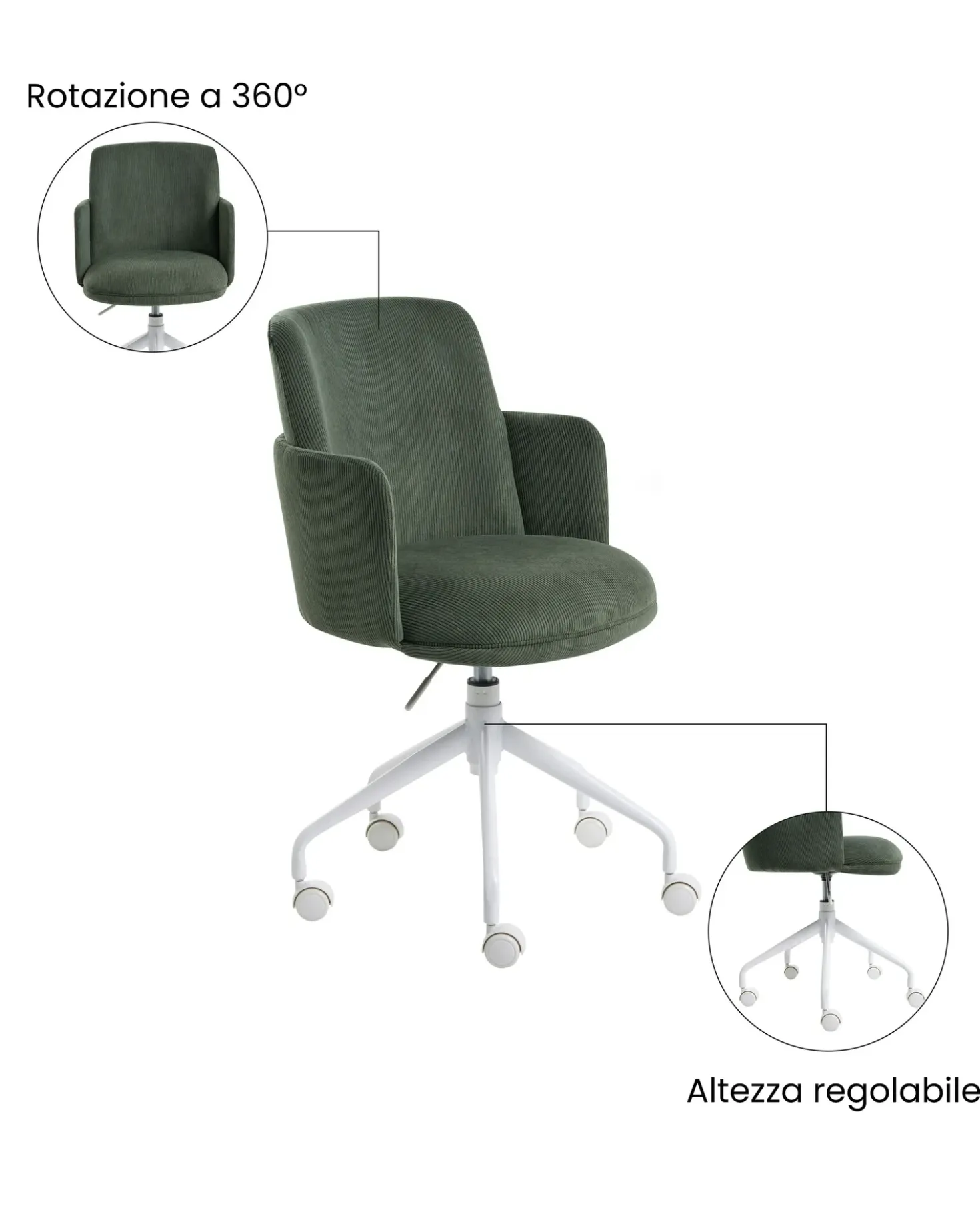 Sedia da ufficio DRYDEN Velluto a coste Verde scuro