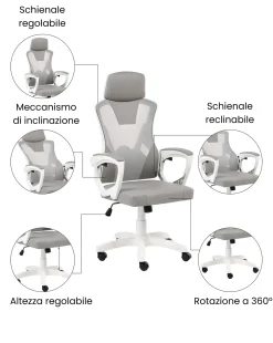 Sedia da ufficio IGNIS Pelle sintetica Grigio chiaro