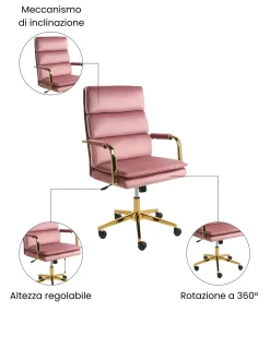 Sedia da ufficio VAMURE Velluto Rosa