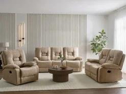 Sedia reclinabile BERGEN Poggiapiedi a scomparsa Tessuto Beige